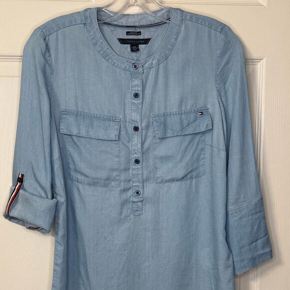 Tommy Hilfiger Womens Roll up Button 3/4 length Sleeve Soft Chambry Shirt XXS - Picture 16 of 16